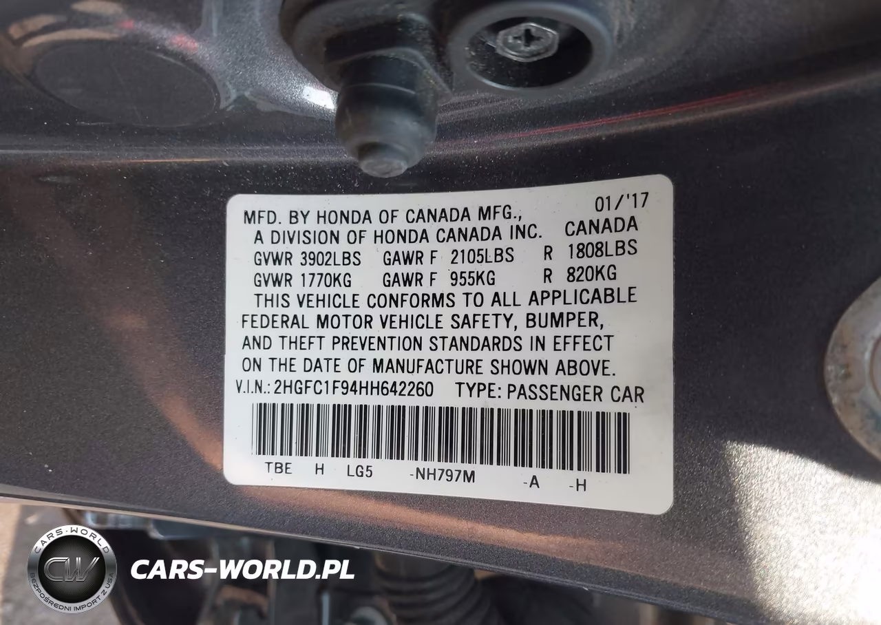 2017 Honda Civic Touring VIN:2HGFC1F94HH642260 - 9
