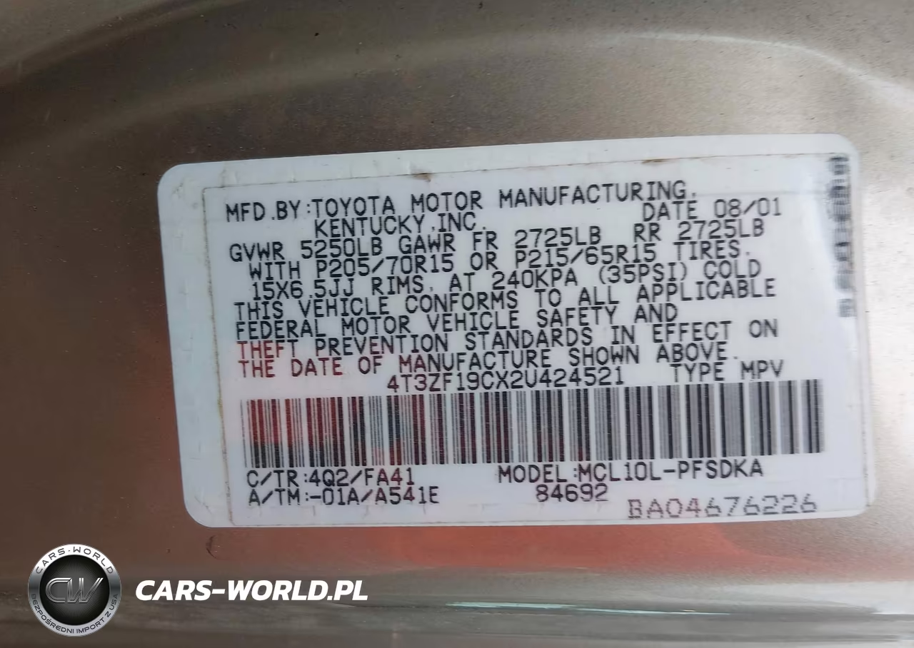 2002 Toyota Sienna Ce VIN:4T3ZF19CX2U424521 - 9