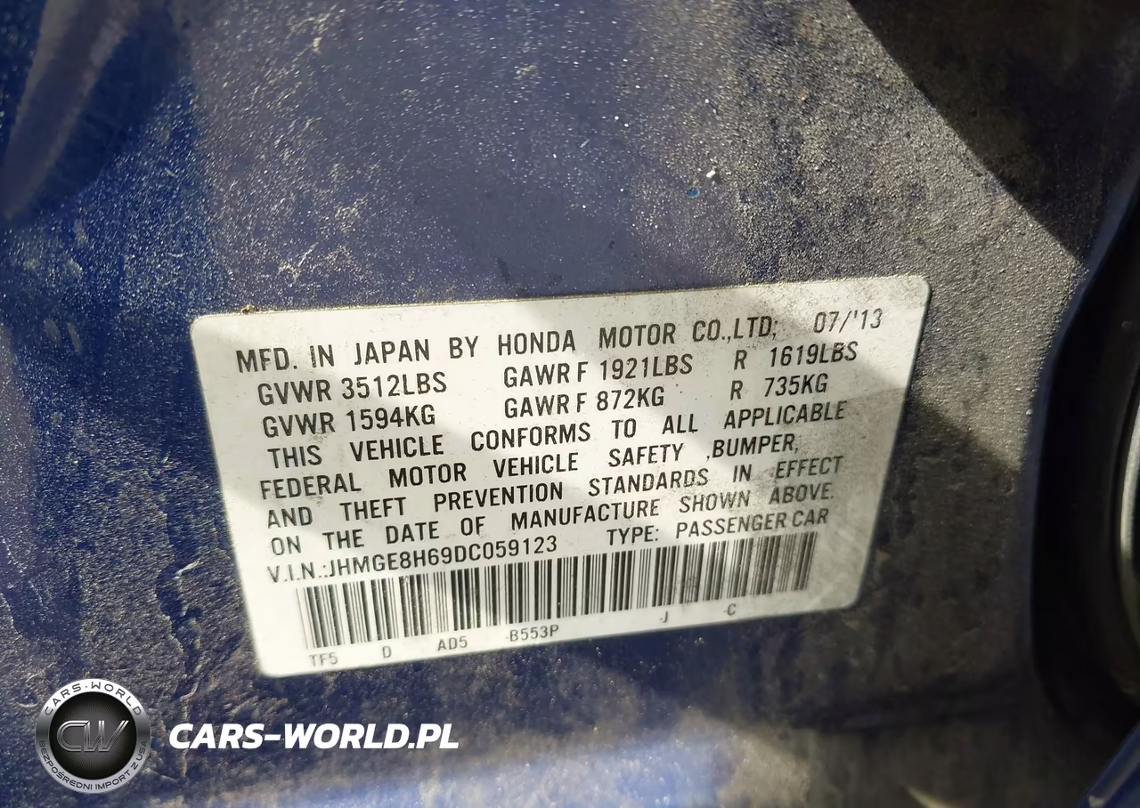 2013 Honda Fit Sport VIN:JHMGE8H69DC059123 - 9