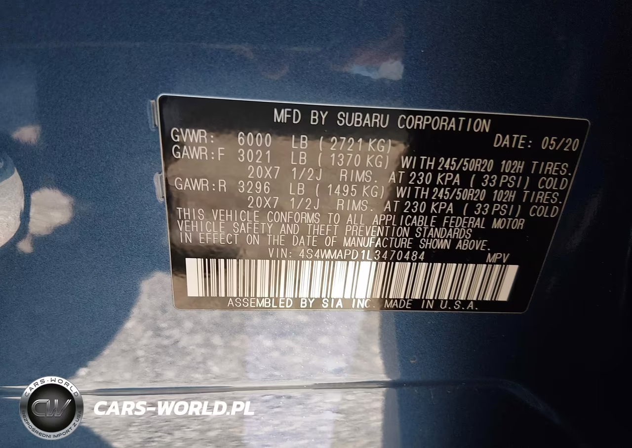 2020 Subaru Ascent Limited VIN:4S4WMAPD1L3470484 - 9
