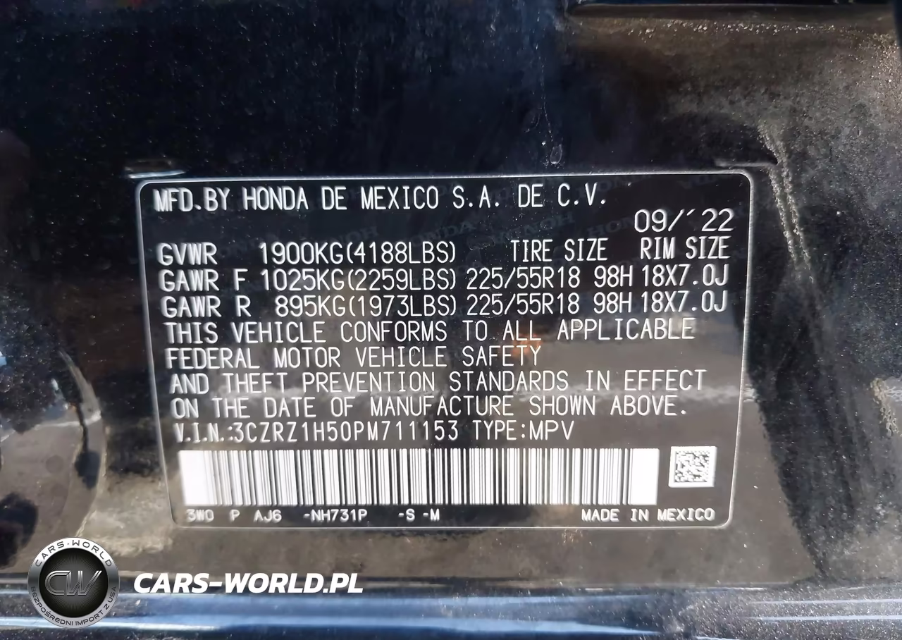 2023 Honda Hr-V 2Wd Sport VIN:3CZRZ1H50PM711153 - 9