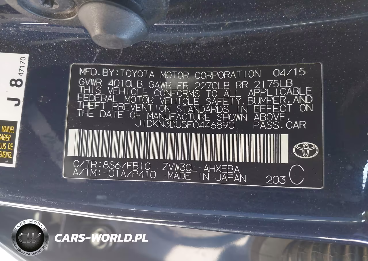2015 Toyota Prius Two VIN:JTDKN3DU5F0446890 - 9