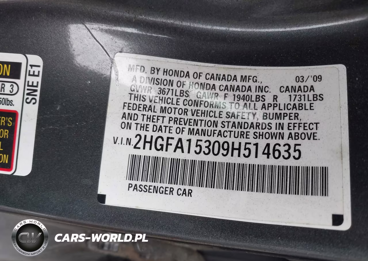 2009 Honda Civic Vp VIN:2HGFA15309H514635 - 9