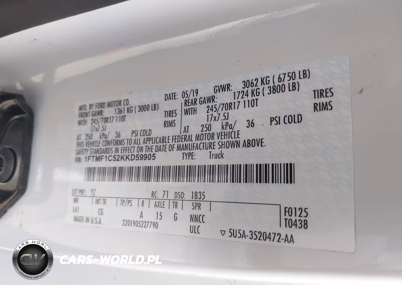 2019 Ford F-150 Xl VIN:1FTMF1C52KKD59905 - 9