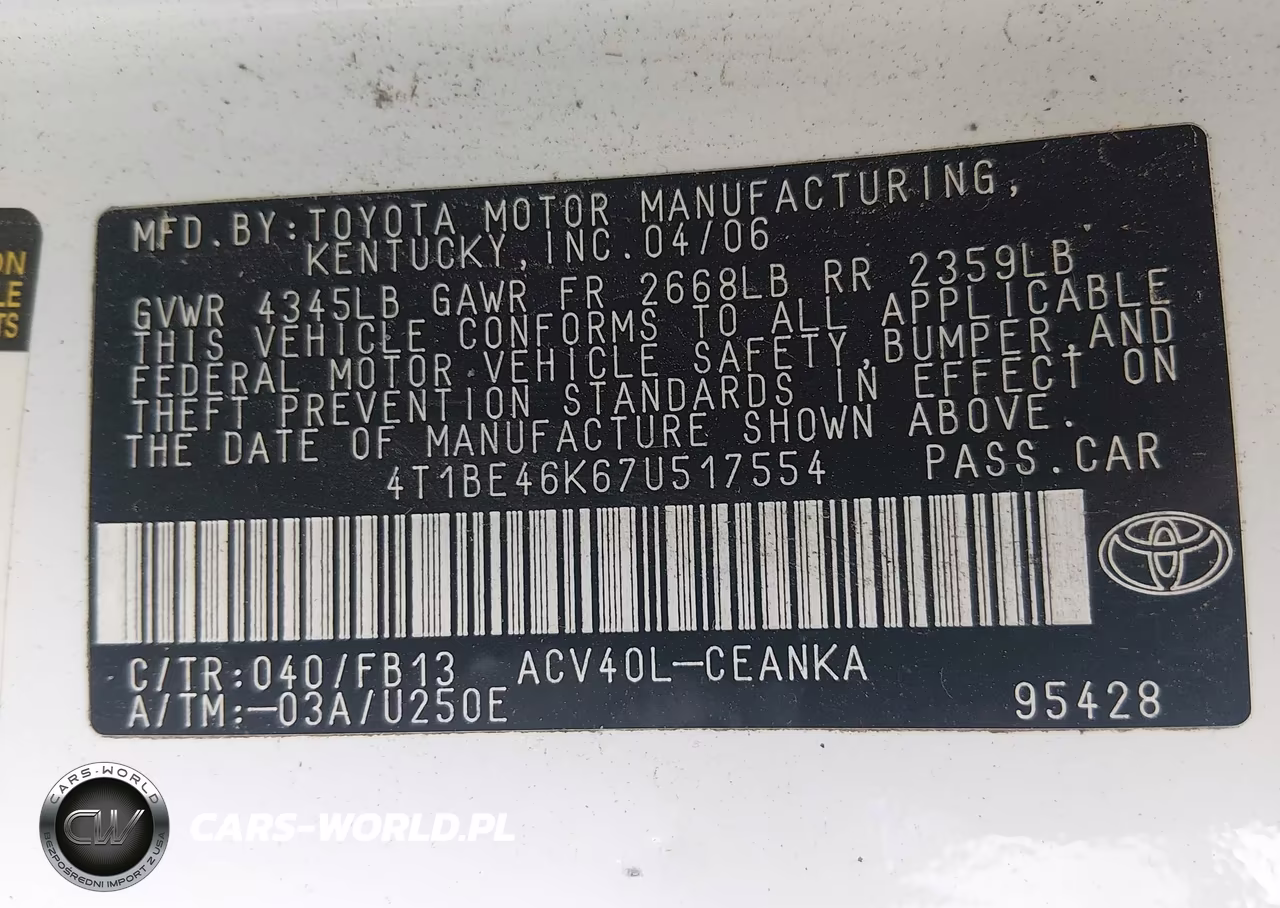 2007 Toyota Camry Le VIN:4T1BE46K67U517554 - 9