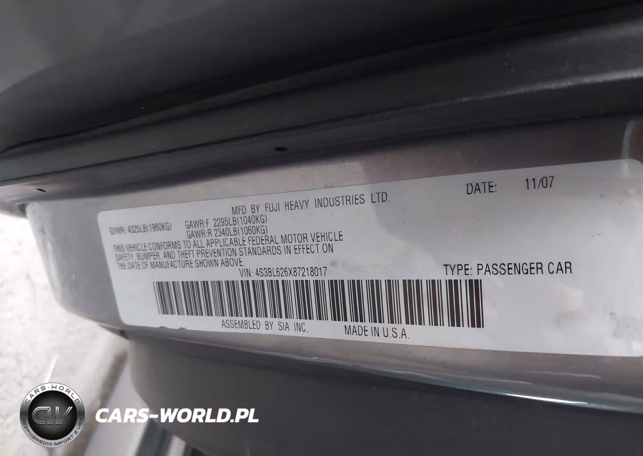 2008 Subaru Legacy 2.5I Limited VIN:4S3BL626X87218017 - 9