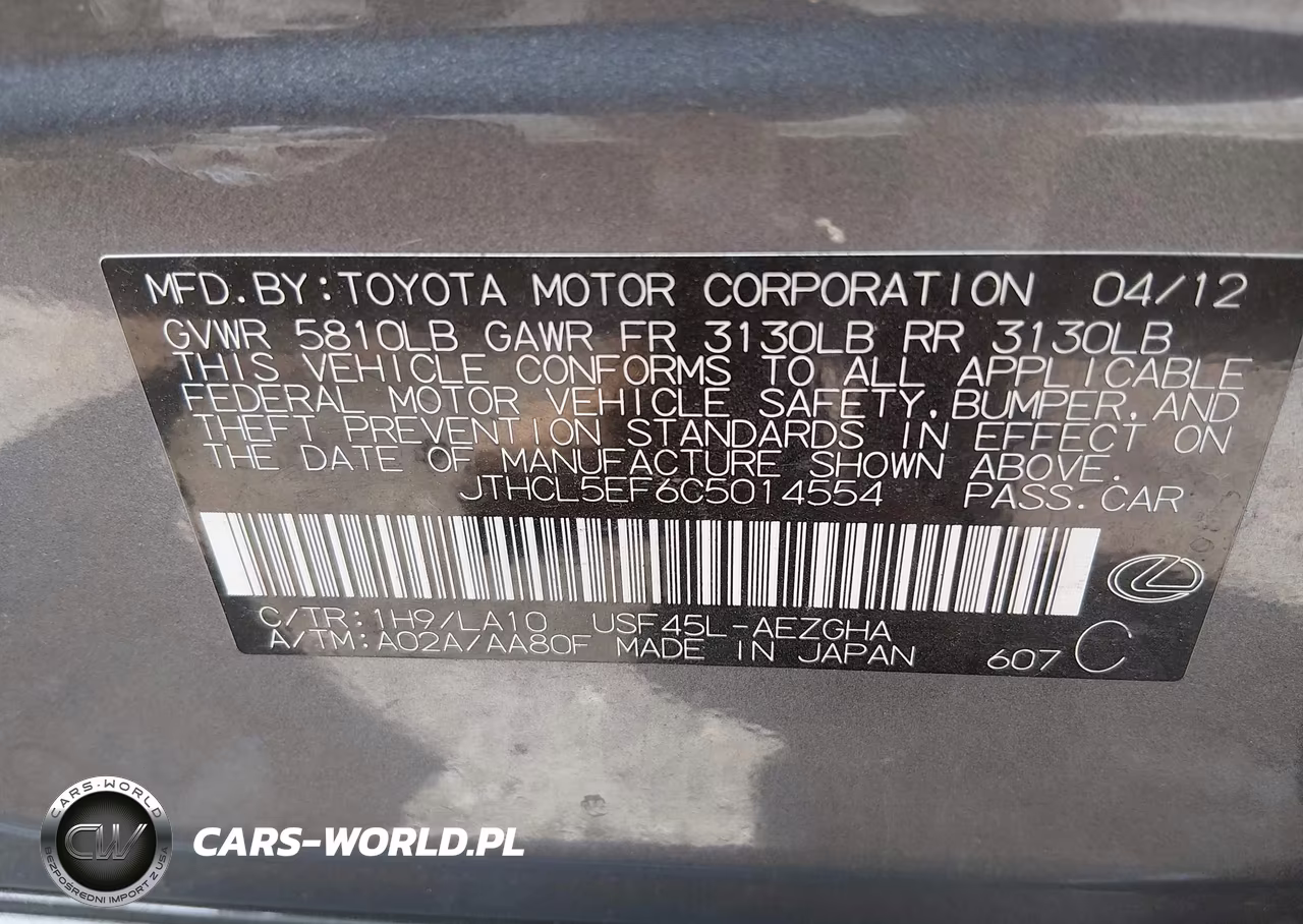 2012 Lexus Ls 460 VIN:JTHCL5EF6C5014554 - 9