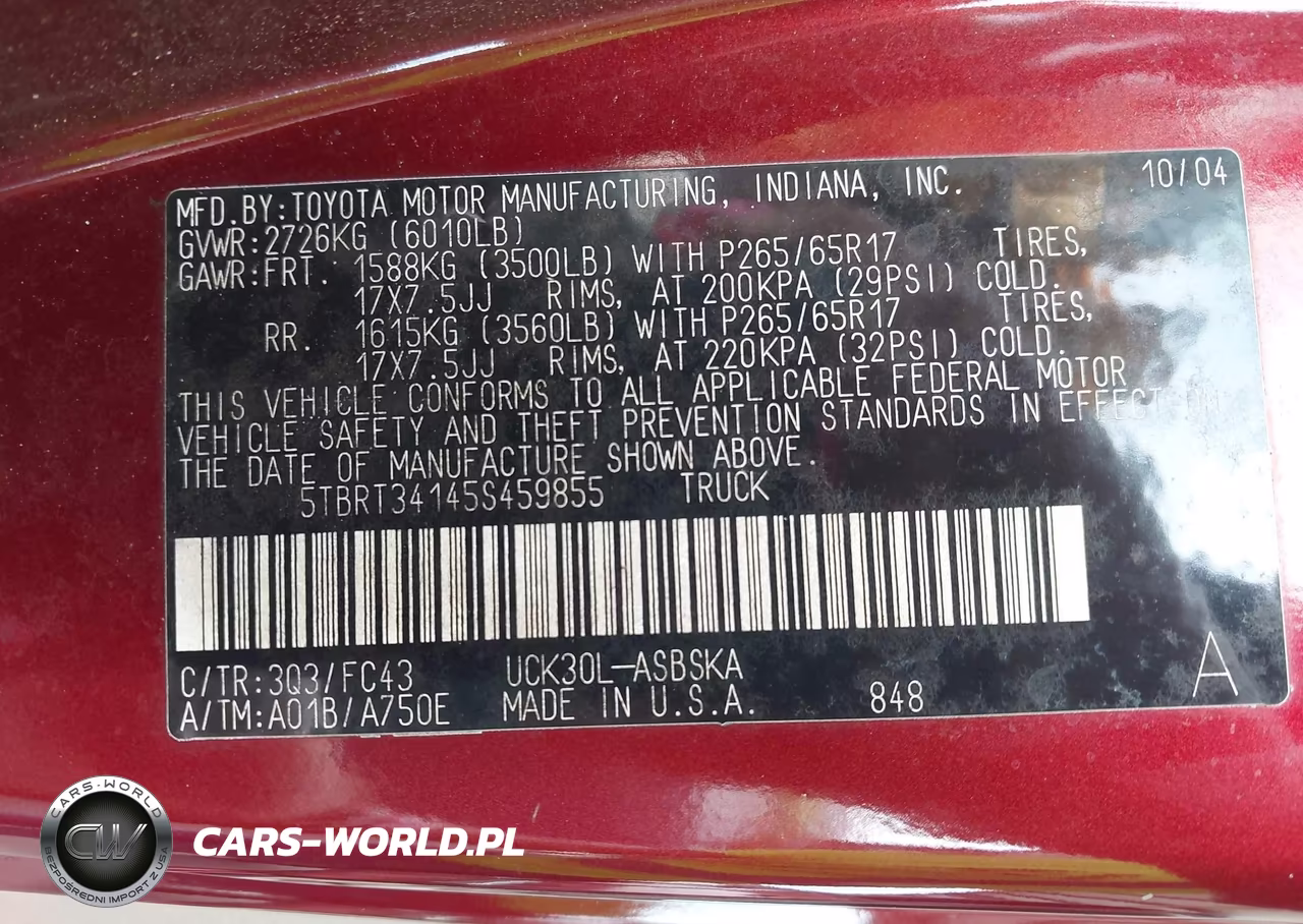 2005 Toyota Tundra Sr5 V8 VIN:5TBRT34145S459855 - 9
