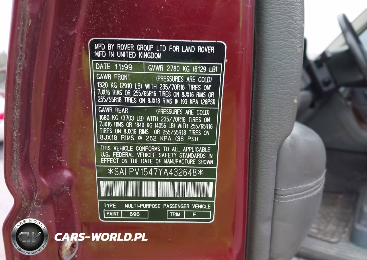 2000 Land Rover Range Rover 4.0 Se VIN:SALPV1547YA432648 - 9