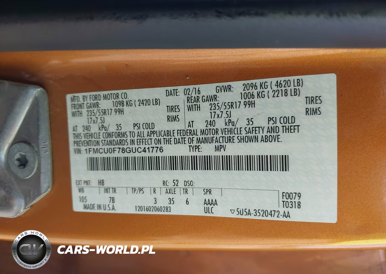 2016 Ford Escape S VIN:1FMCU0F78GUC41776 - 9