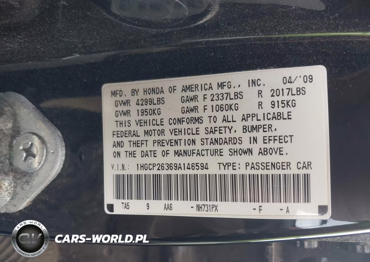 2009 Honda Accord 2.4 Lx VIN:1HGCP26369A146594 - 9