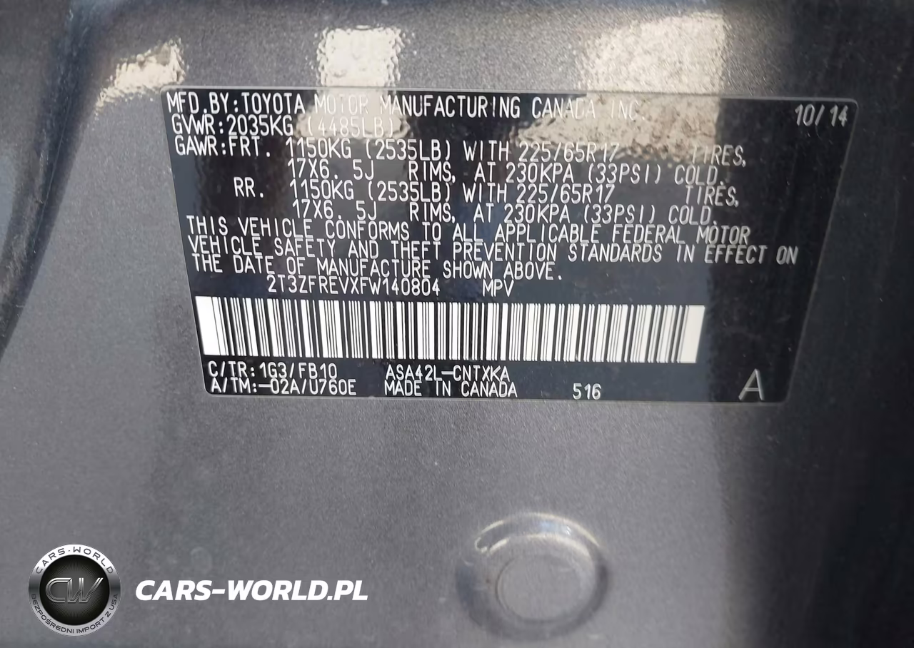 2015 Toyota Rav4 Le VIN:2T3ZFREVXFW140804 - 9