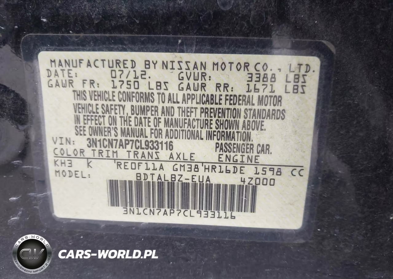 2012 Nissan Versa 1.6 Sv VIN:3N1CN7AP7CL933116 - 9