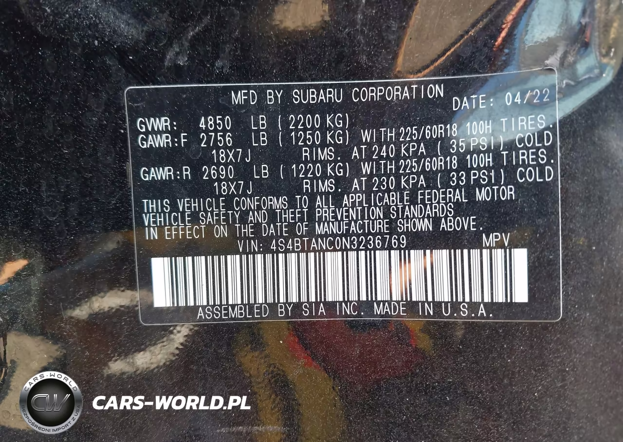 2022 Subaru Outback Limited VIN:4S4BTANC0N3236769 - 9