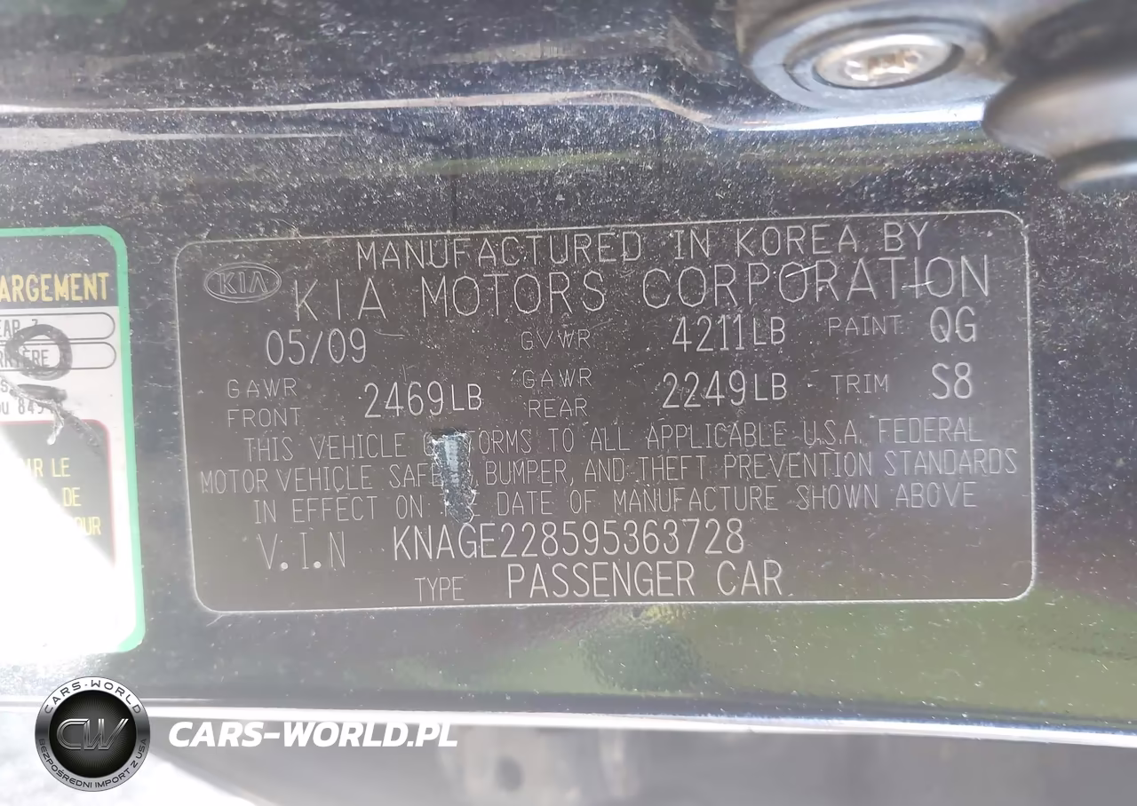 2009 Kia Optima Lx VIN:KNAGE228595363728 - 9