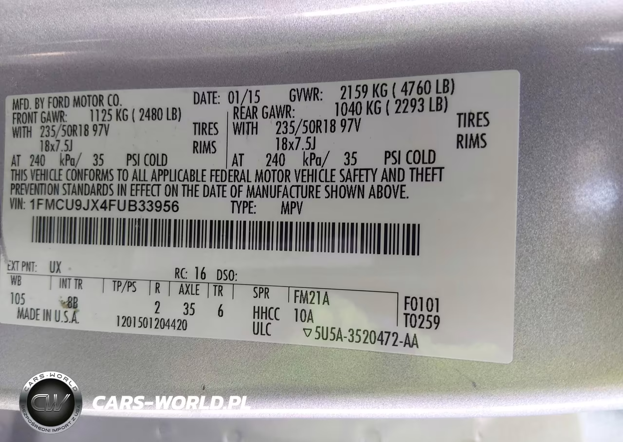 2015 Ford Escape Titanium VIN:1FMCU9JX4FUB33956 - 9