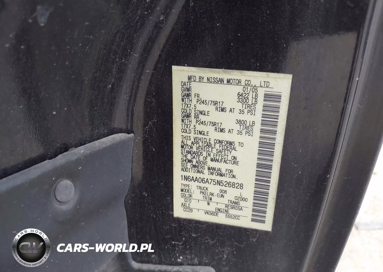 2005 Nissan Titan Xe VIN:1N6AA06A75N526828 - 9