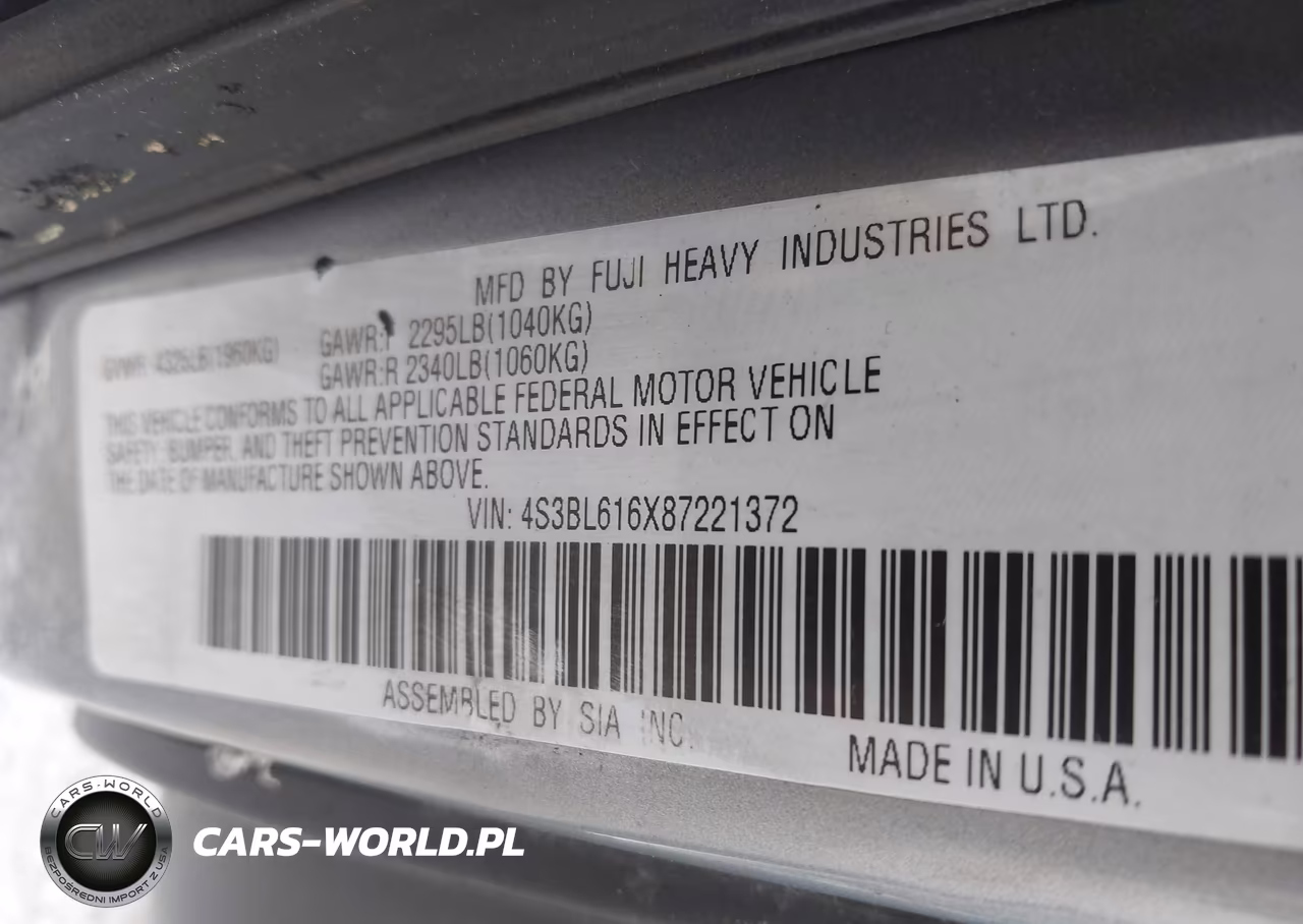 2008 Subaru Legacy 2.5I VIN:4S3BL616X87221372 - 9