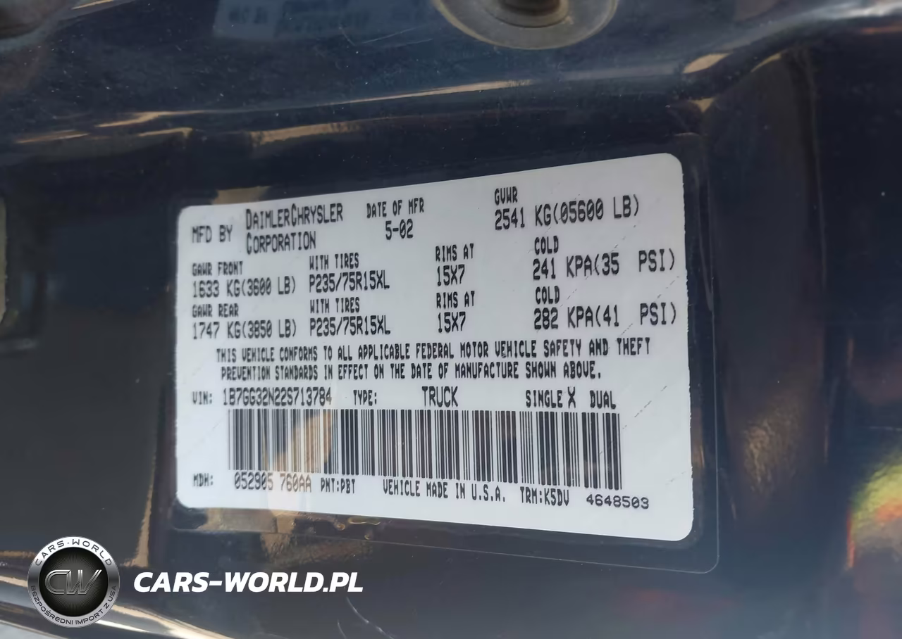 2002 Dodge Dakota Sport VIN:1B7GG32N22S713784 - 9