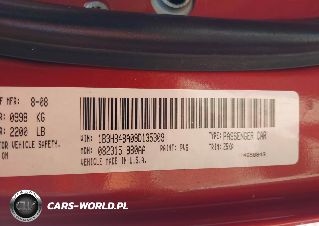 2009 Dodge Caliber Sxt VIN:1B3HB48A09D135309 - 9