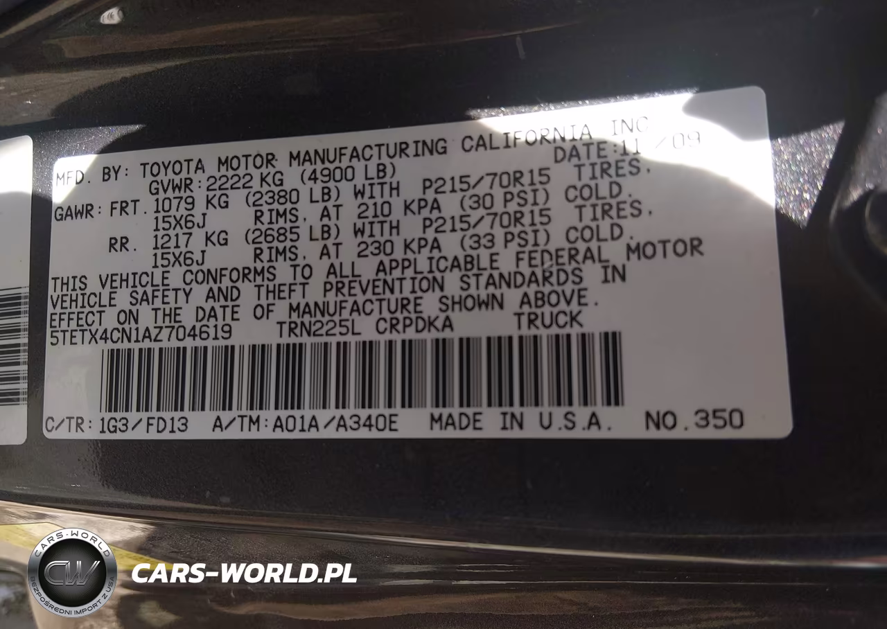 2010 Toyota Tacoma VIN:5TETX4CN1AZ704619 - 9