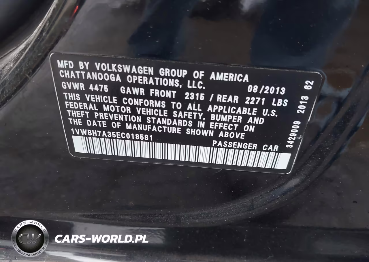 2014 Volkswagen Passat 2.5L Se VIN:1VWBH7A35EC018581 - 9