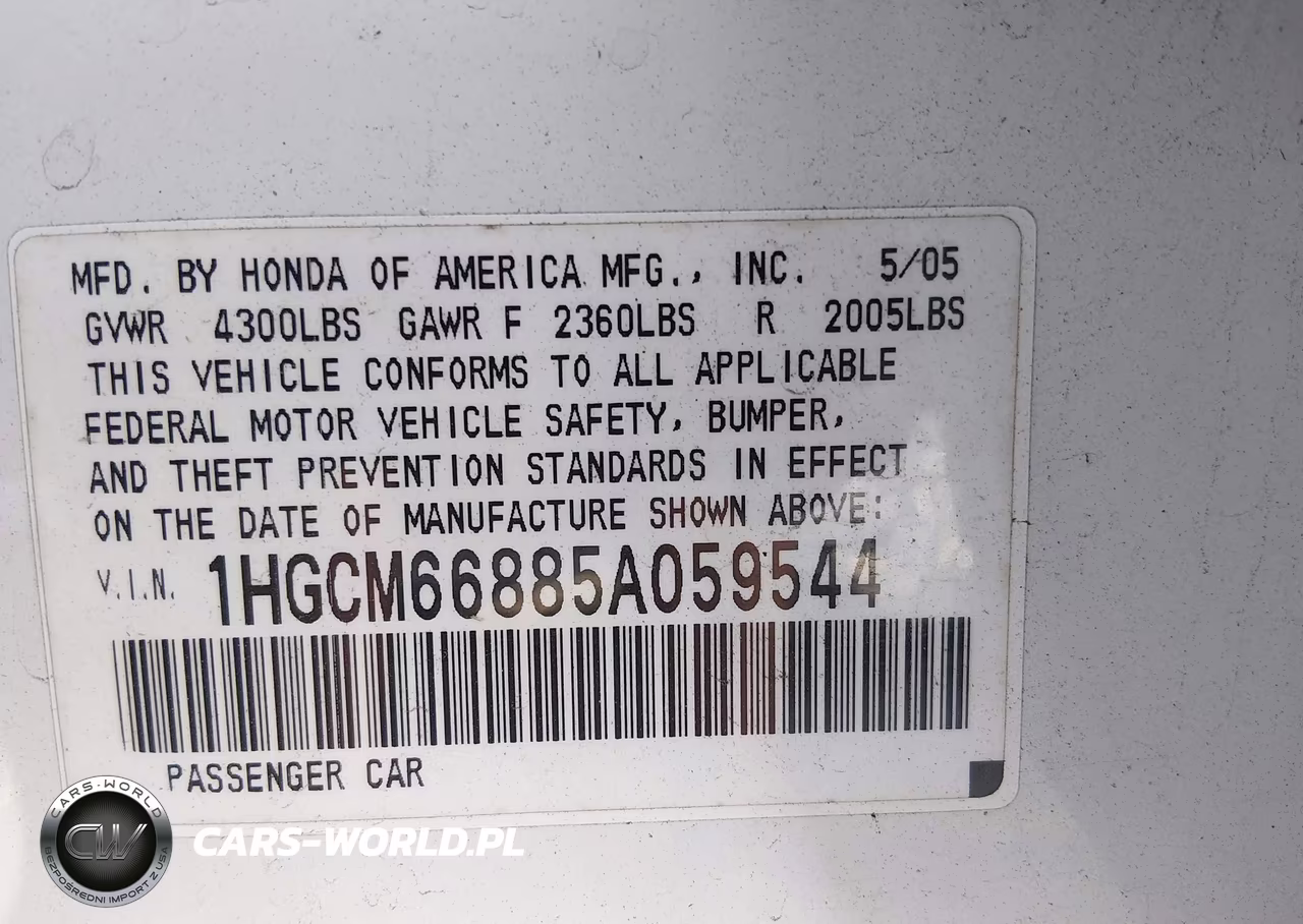 2005 Honda Accord 3.0 Ex VIN:1HGCM66885A059544 - 9