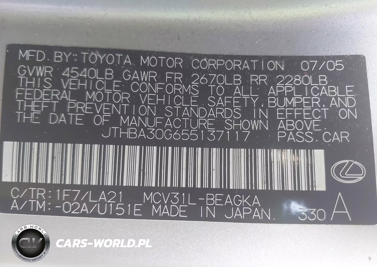 2005 Lexus Es 330 VIN:JTHBA30G655137117 - 9