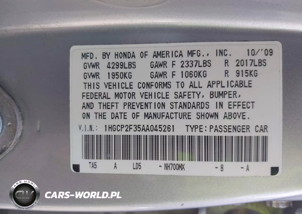 2010 Honda Accord 2.4 Lx VIN:1HGCP2F35AA045261 - 9