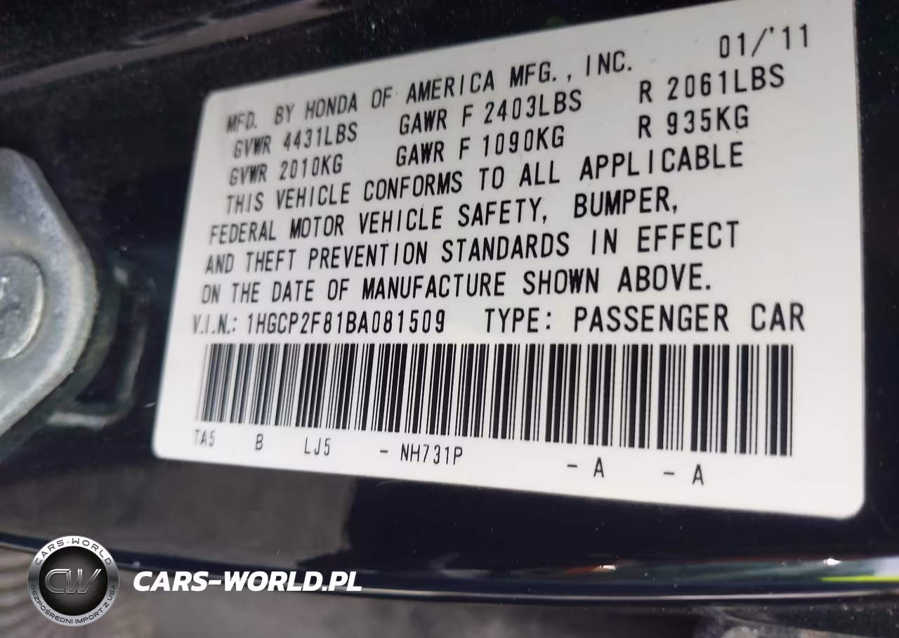 2011 Honda Accord 2.4 Ex-L VIN:1HGCP2F81BA081509 - 9