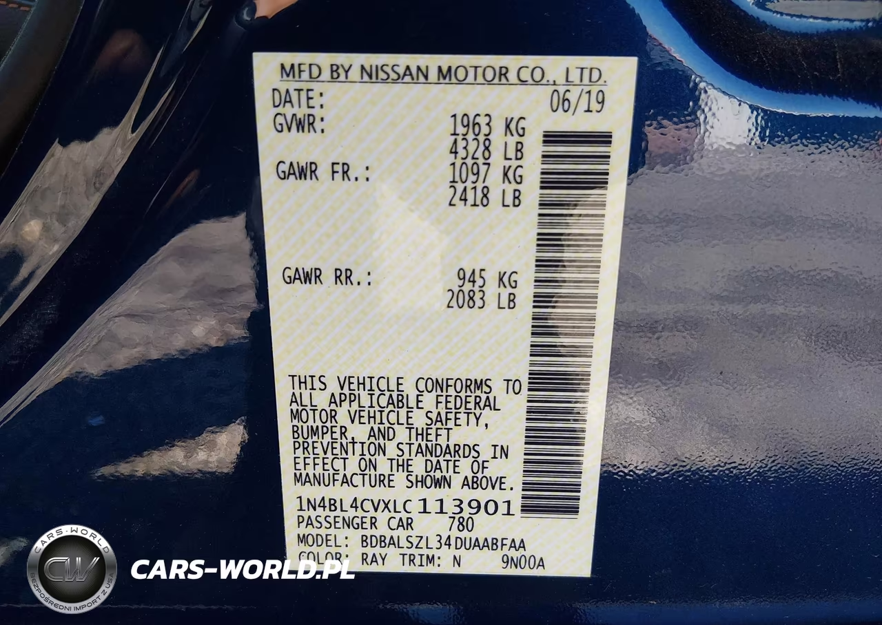 2020 Nissan Altima Sr Fwd VIN:1N4BL4CVXLC113901 - 9