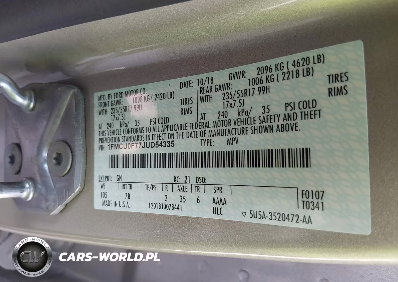 2018 Ford Escape S VIN:1FMCU0F77JUD54335 - 9