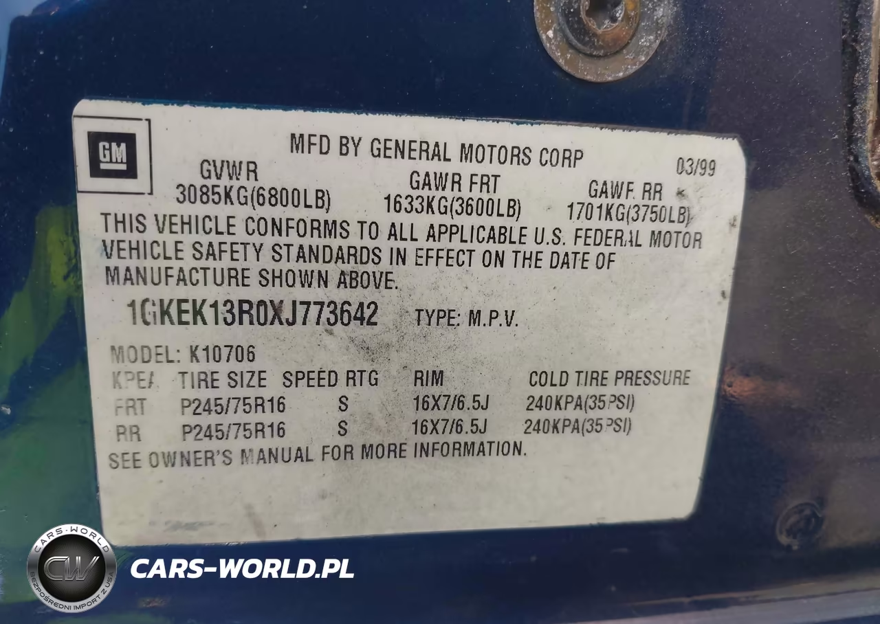 1999 GMC Yukon Sle VIN:1GKEK13R0XJ773642 - 9