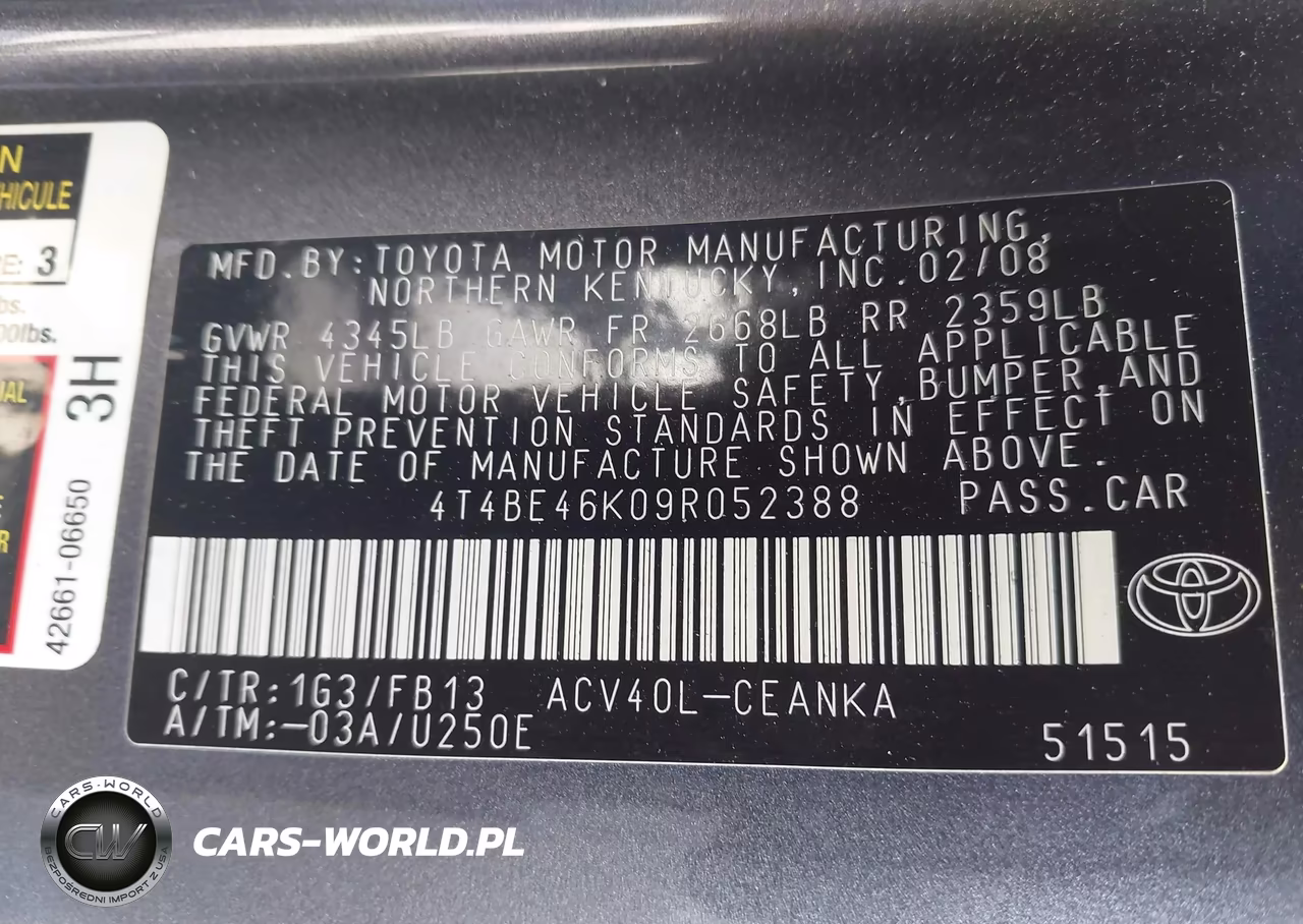 2009 Toyota Camry Le VIN:4T4BE46K09R052388 - 9