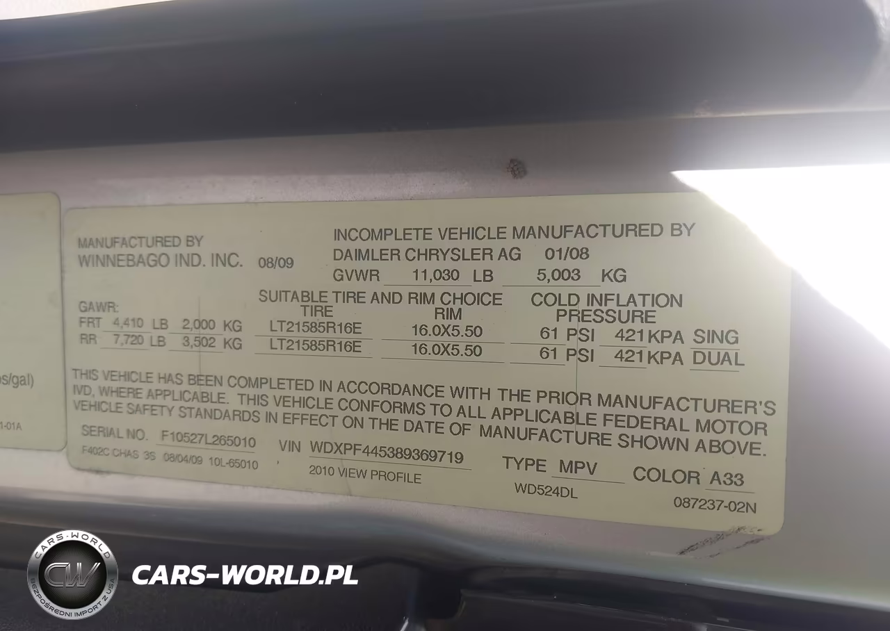 2010 Winnebago Sprinter 3500 VIN:WDXPF4453893697 - 8