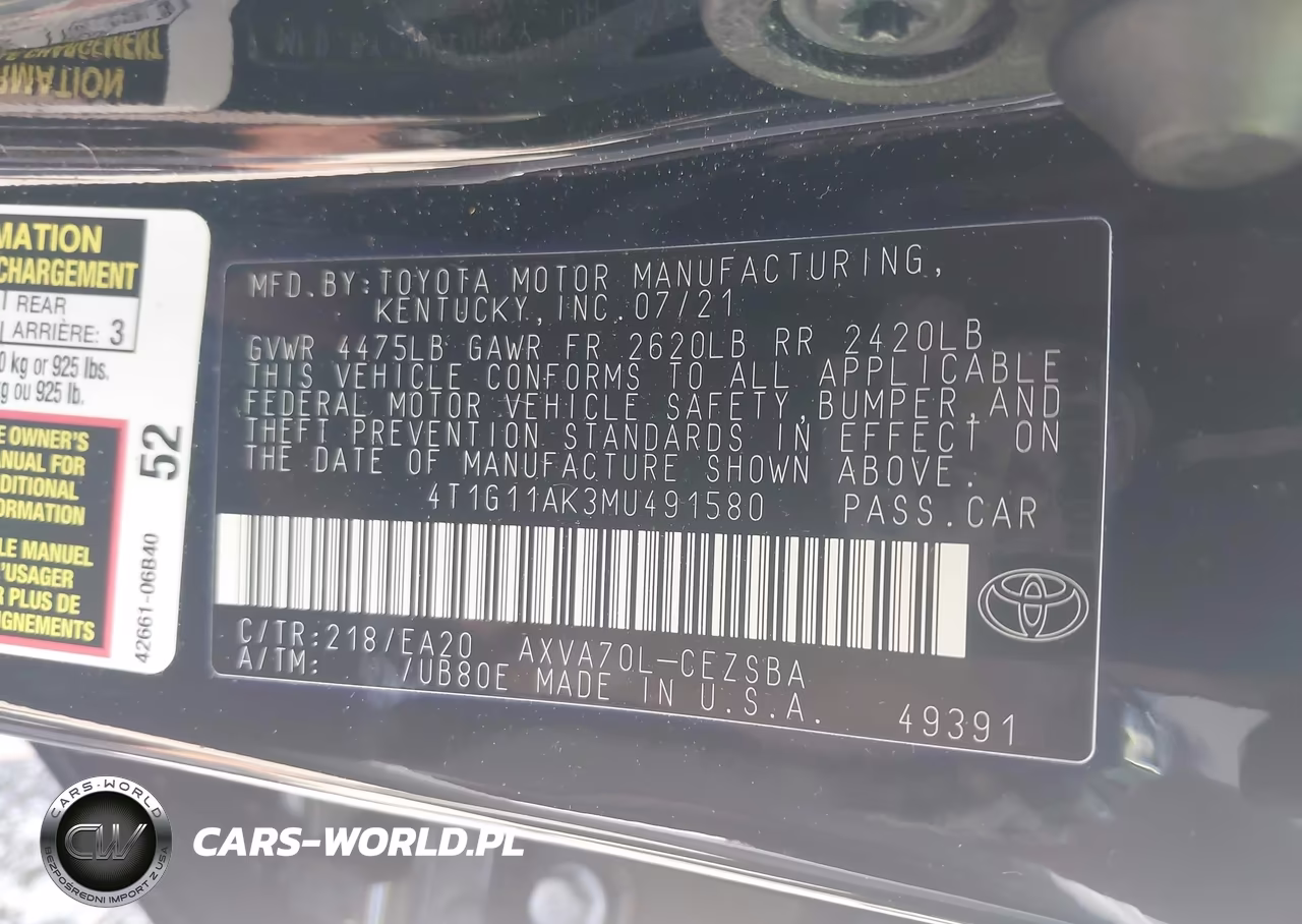 2021 Toyota Camry Se VIN:4T1G11AK3MU491580 - 9
