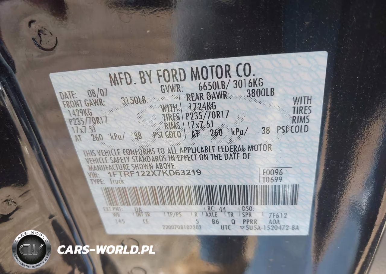 2007 Ford F-150 Stx-Xl-Xlt VIN:1FTRF122X7KD63219 - 9
