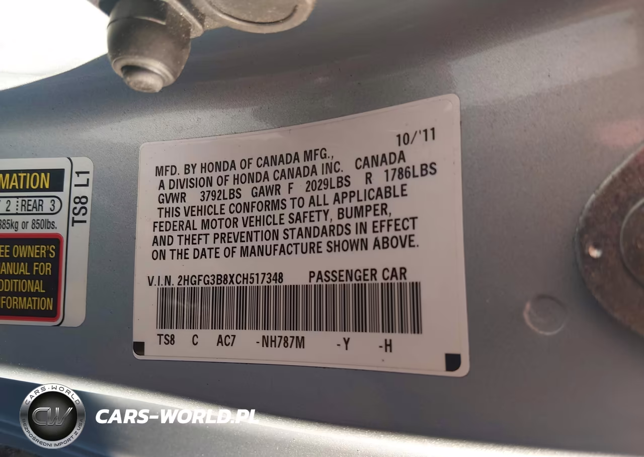 2012 Honda Civic Ex VIN:2HGFG3B8XCH517348 - 9