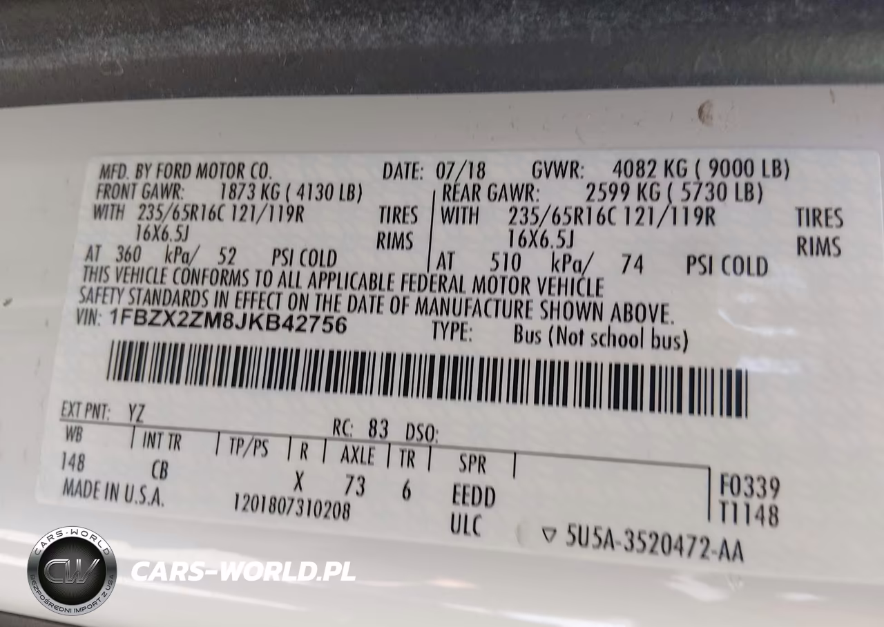 2018 Ford Transit-350 Xl VIN:1FBZX2ZM8JKB42756 - 9