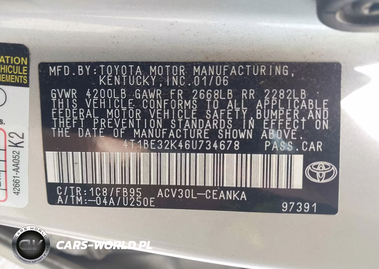 2006 Toyota Camry Le VIN:4T1BE32K46U734678 - 9