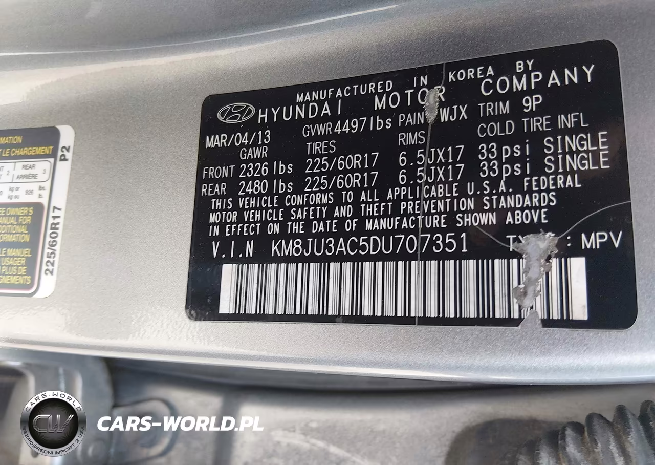 2013 Hyundai Tucson Gls VIN:KM8JU3AC5DU707351 - 9