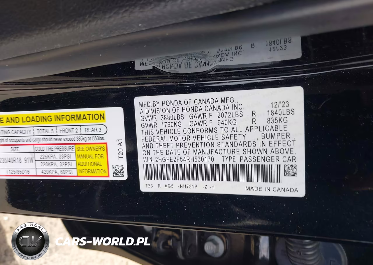 2024 Honda Civic Sport VIN:2HGFE2F54RH530170 - 9