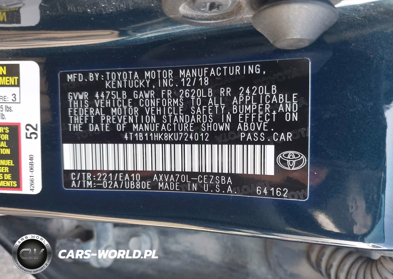 2019 Toyota Camry Se VIN:4T1B11HK8KU724012 - 9