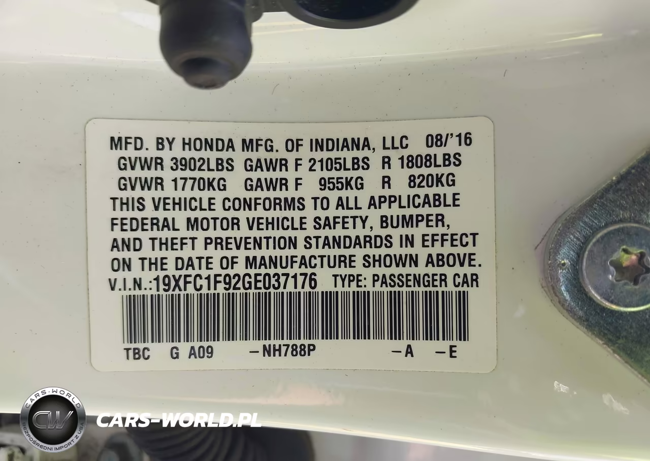 2016 Honda Civic Touring VIN:19XFC1F92GE037176 - 9