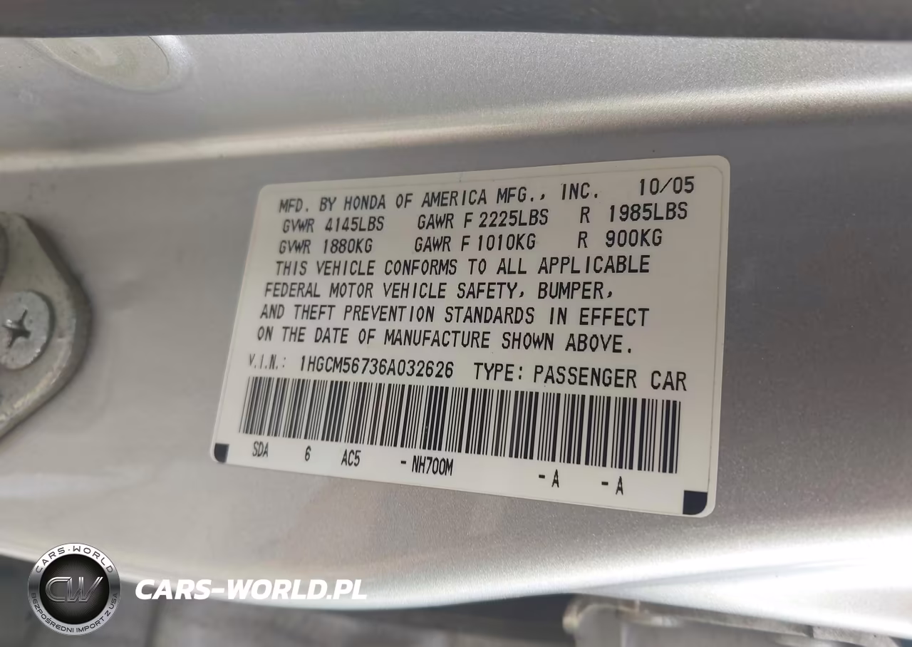 2006 Honda Accord 2.4 Ex VIN:1HGCM56736A032626 - 9