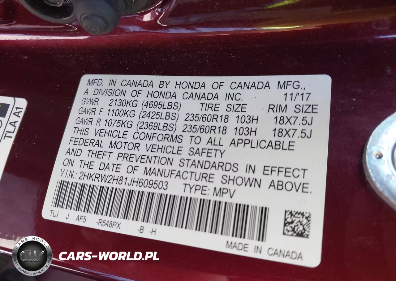 2018 Honda Cr-V Ex-L-Ex-L Navi VIN:2HKRW2H81JH609503 - 9