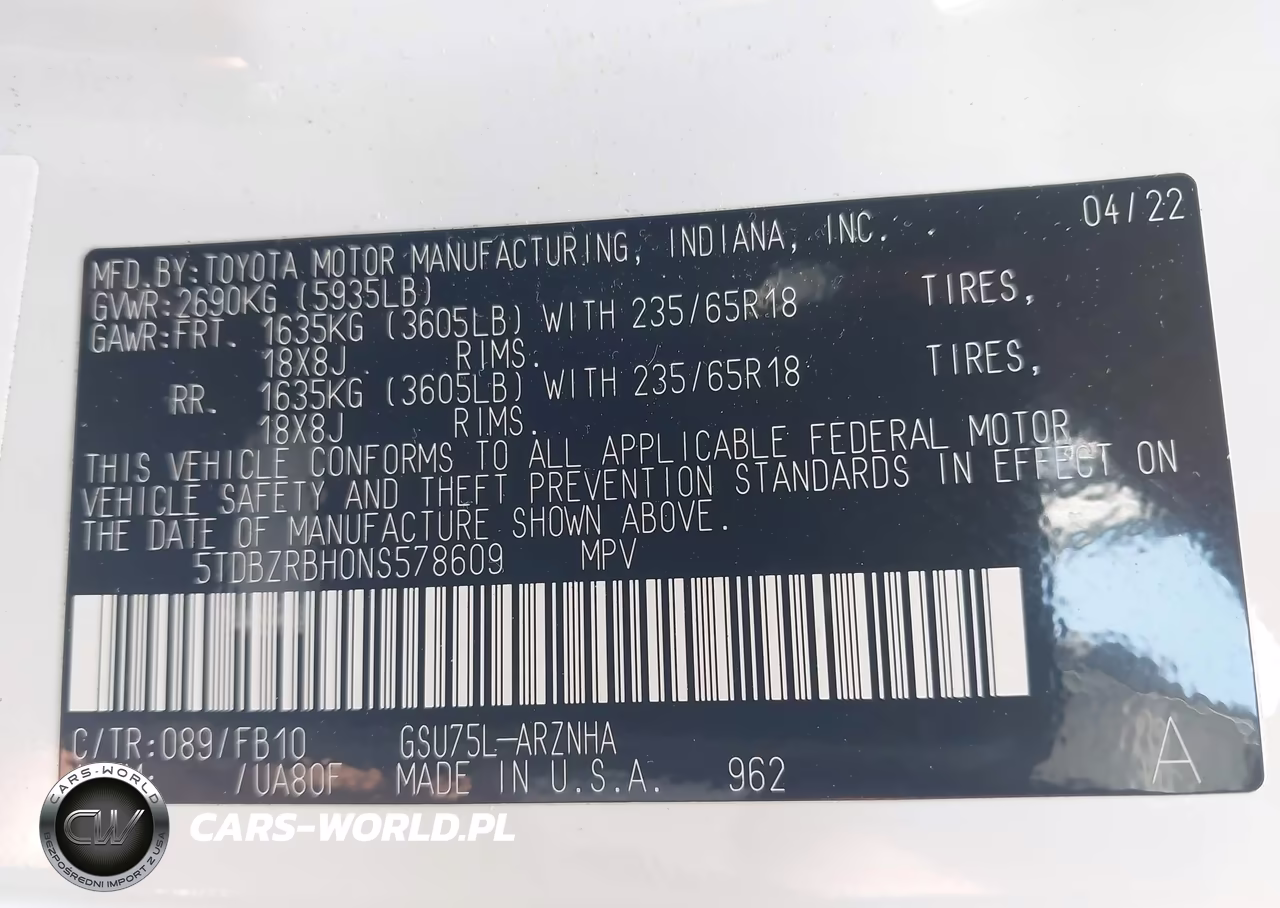 2022 Toyota Highlander Le VIN:5TDBZRBH0NS578609 - 9