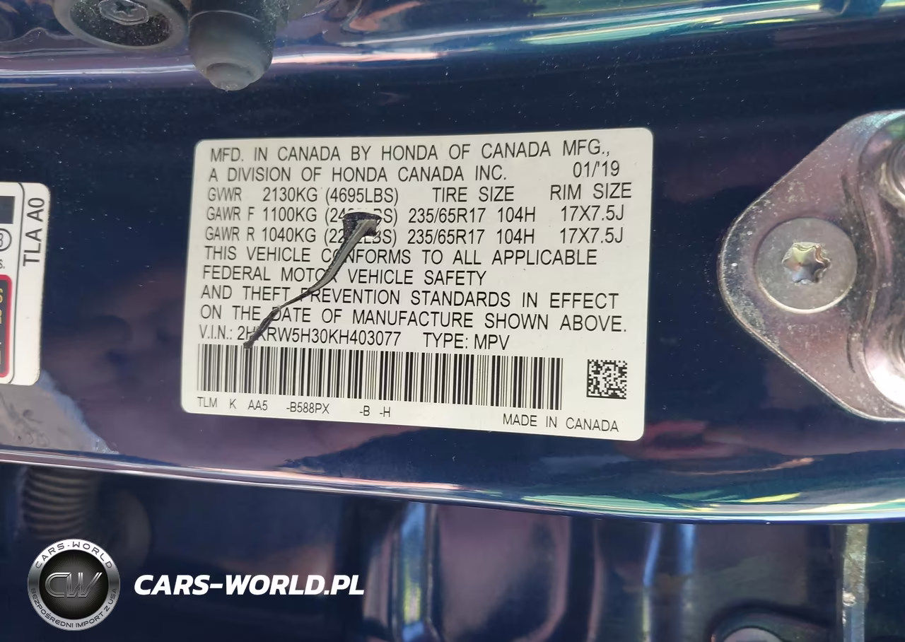 2019 Honda Cr-V Lx VIN:2HKRW5H30KH403077 - 9