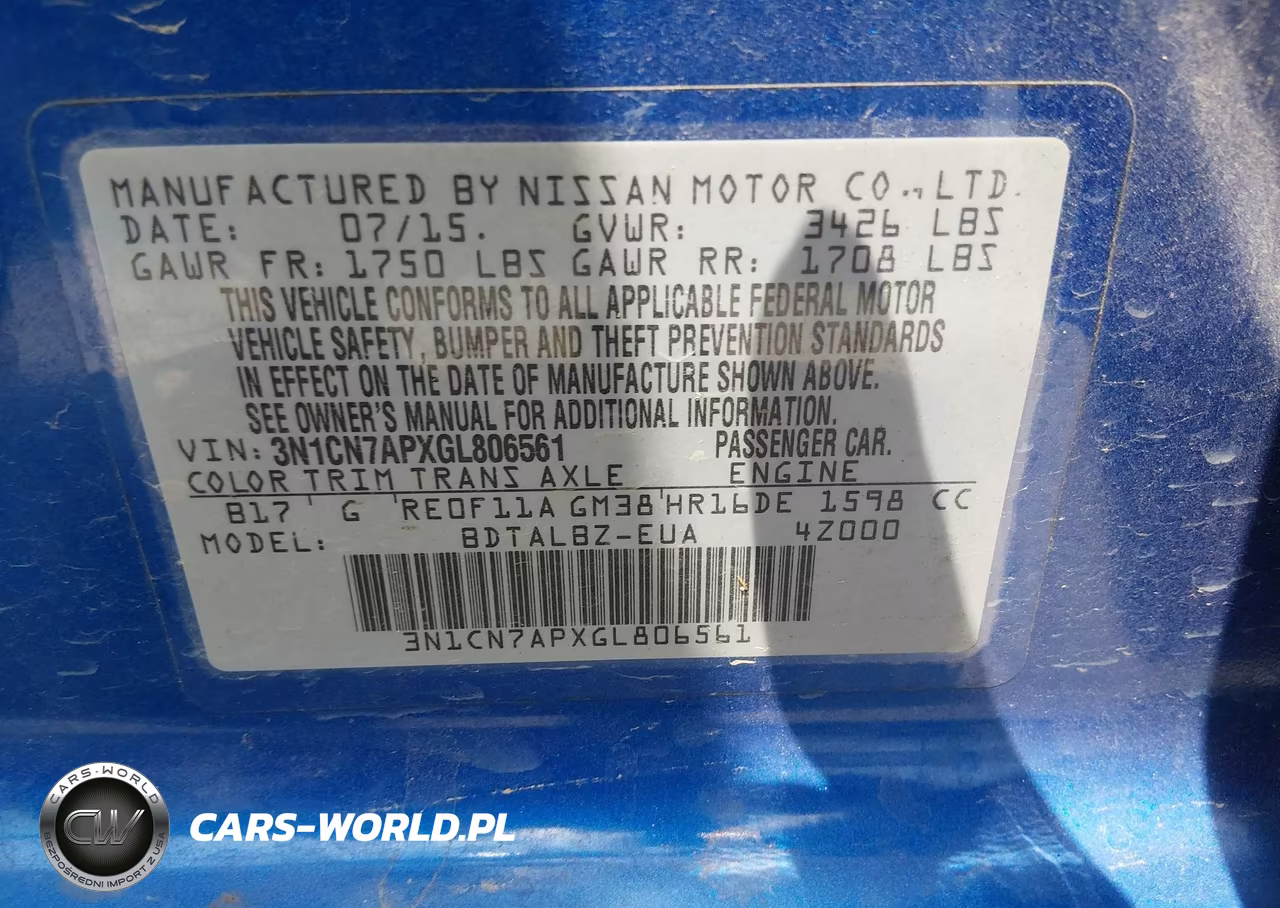 2016 Nissan Versa 1.6 Sv VIN:3N1CN7APXGL806561 - 9