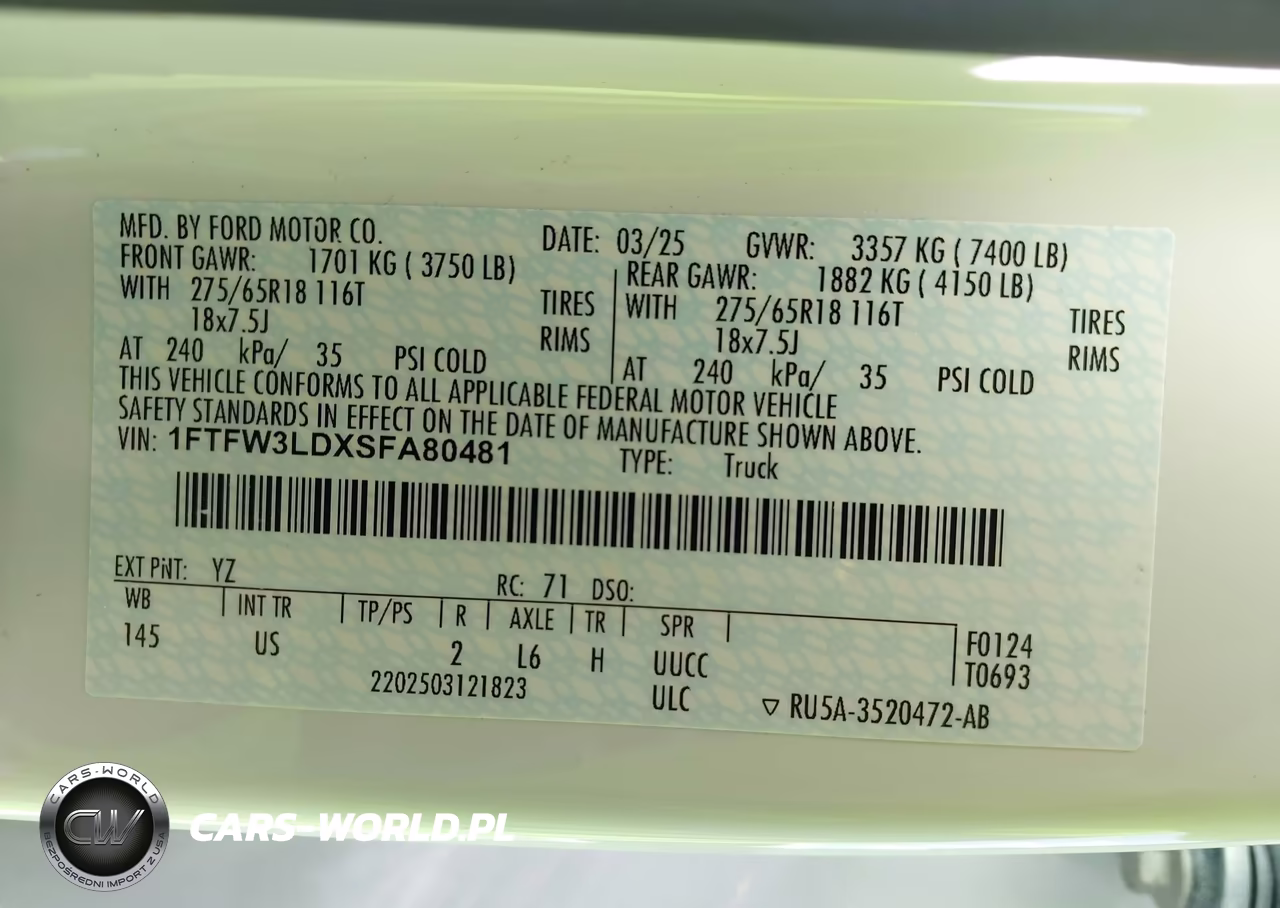 2025 Ford F-150 Xlt VIN:1FTFW3LDXSFA80481 - 9